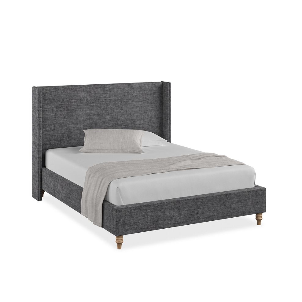 Penzance King-Size Bed with Winged Headboard in Brooklyn Fabric - Asteroid Grey 1