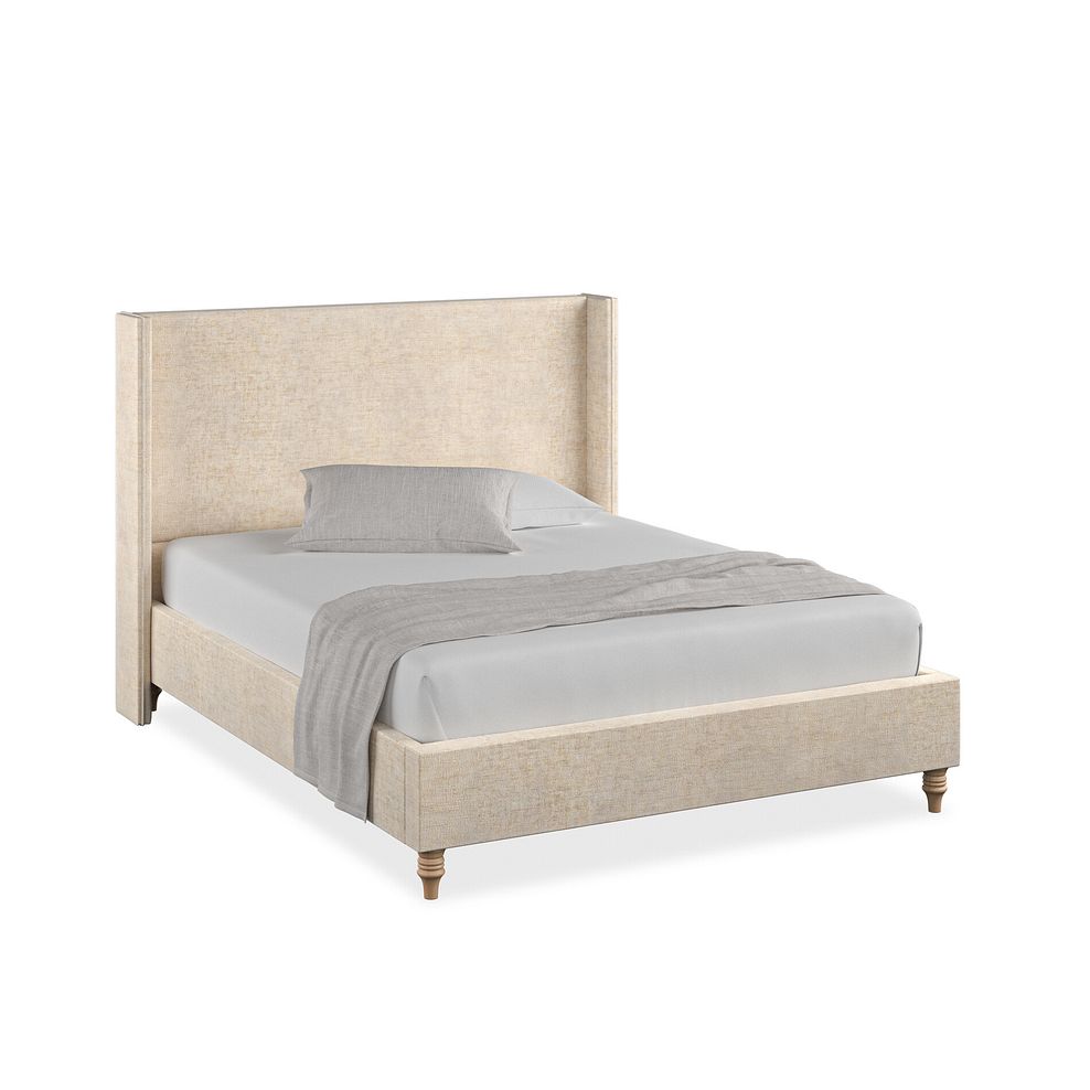 Penzance King-Size Bed with Winged Headboard in Brooklyn Fabric - Eggshell 1