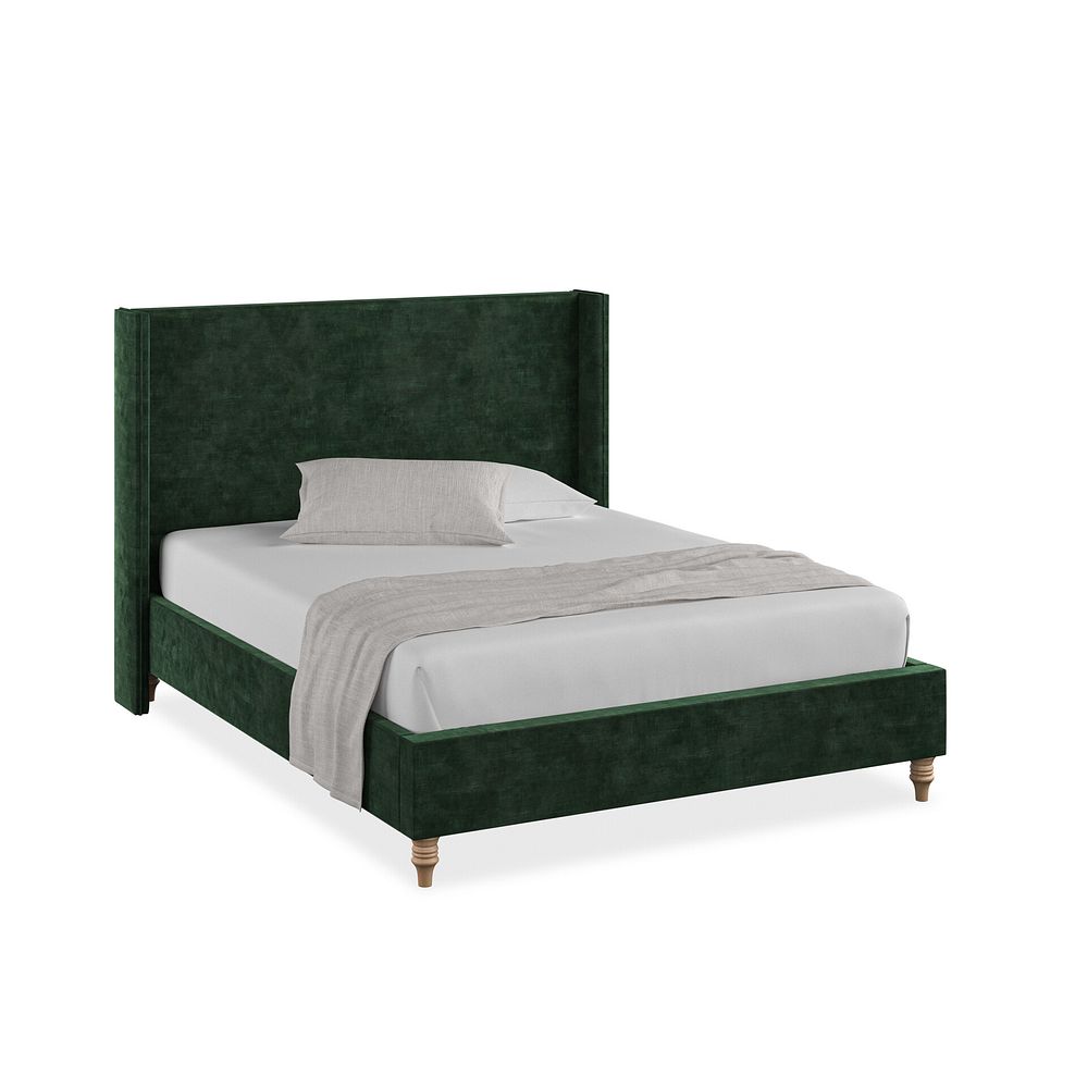 Penzance King-Size Bed with Winged Headboard in Heritage Velvet - Bottle Green 1