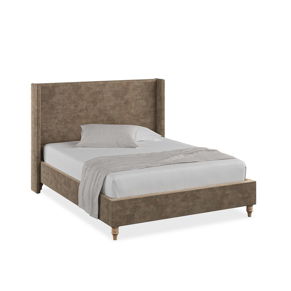 Penzance King-Size Bed with Winged Headboard in Heritage Velvet - Cedar 1