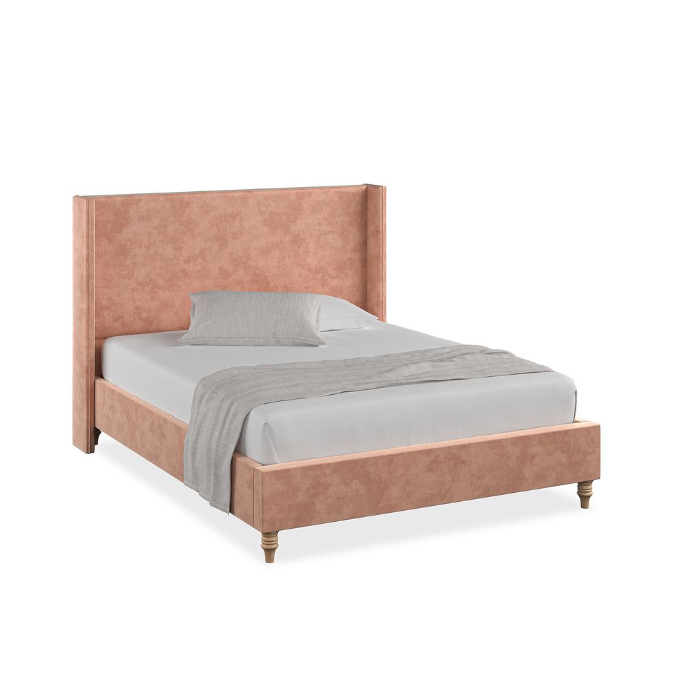 Penzance King-Size Bed with Winged Headboard in Heritage Velvet - Powder Pink 1