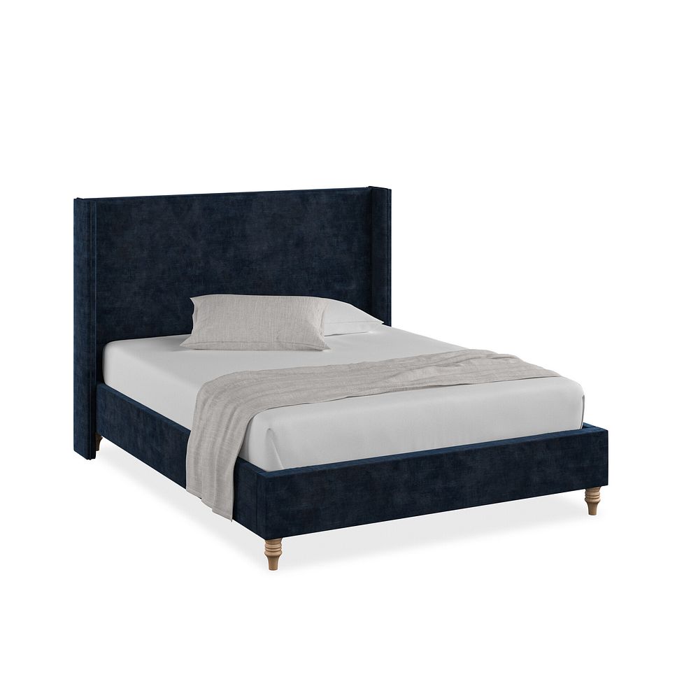 Penzance King-Size Bed with Winged Headboard in Heritage Velvet - Royal Blue 1
