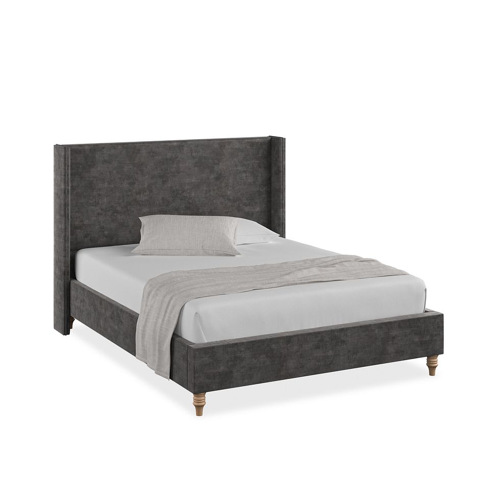 Penzance King-Size Bed with Winged Headboard in Heritage Velvet - Steel 1