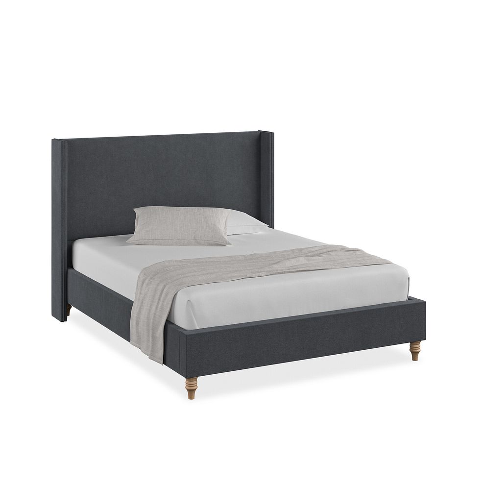 Penzance King-Size Bed with Winged Headboard in Venice Fabric - Anthracite 1