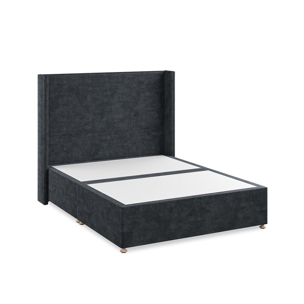 Penzance King-Size Divan Bed with Winged Headboard in Heritage Velvet - Charcoal 2