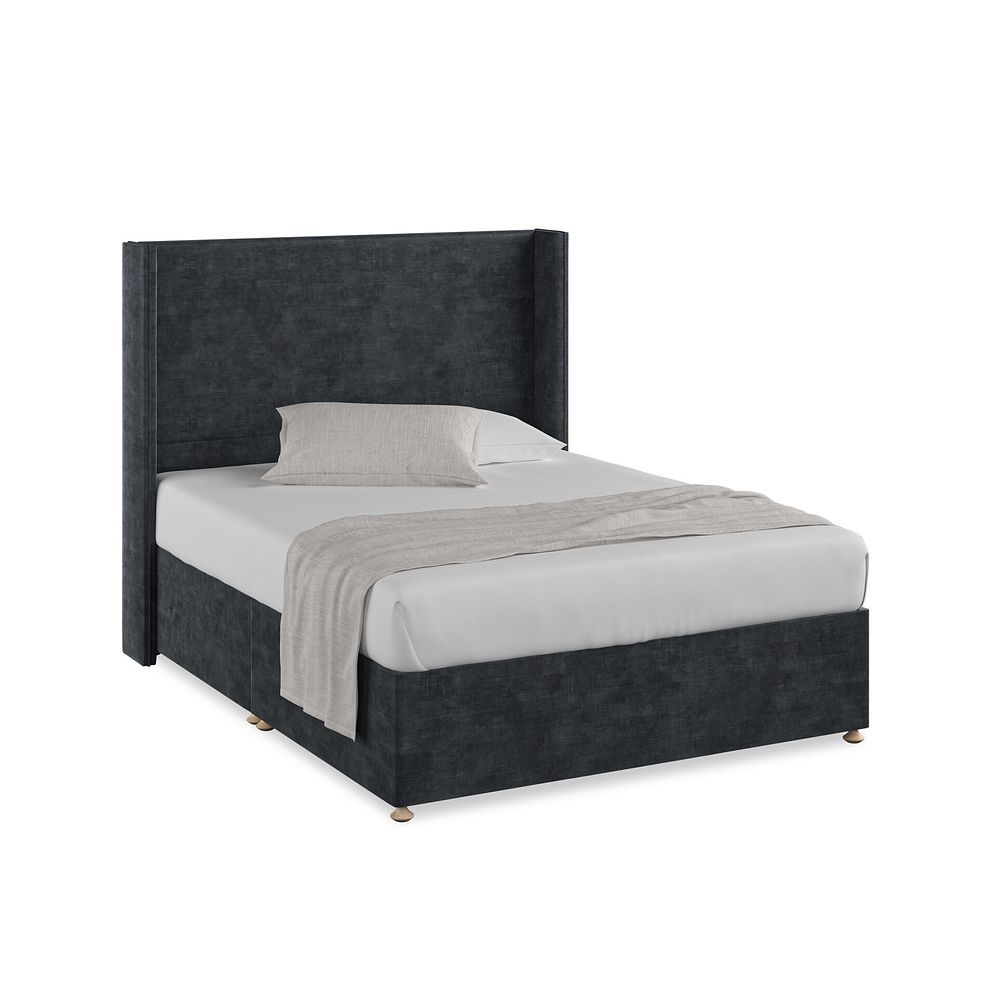 Penzance King-Size Divan Bed with Winged Headboard in Heritage Velvet - Charcoal 1