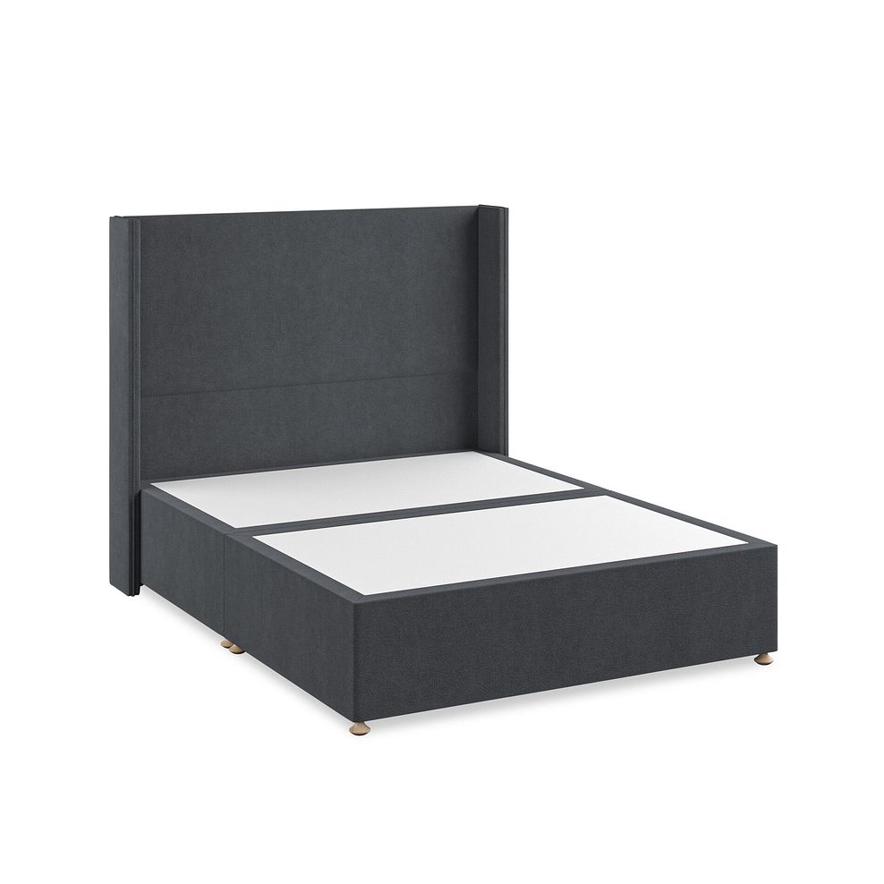 Penzance King-Size Divan Bed with Winged Headboard in Venice Fabric - Anthracite 2