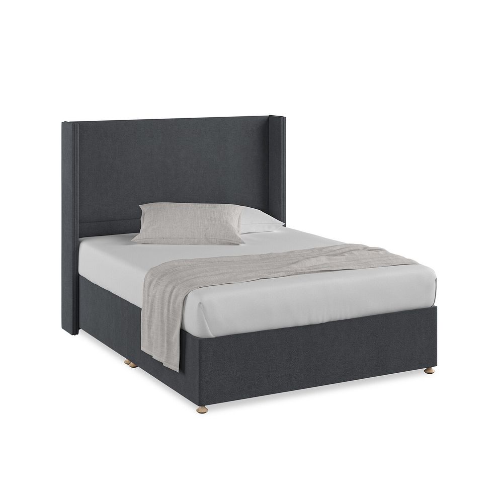 Penzance King-Size Divan Bed with Winged Headboard in Venice Fabric - Anthracite 1