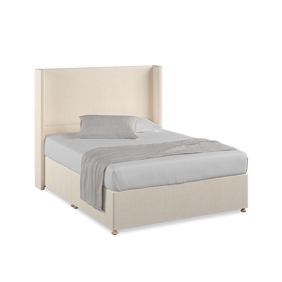 Penzance King-Size Divan Bed with Winged Headboard in Venice Fabric - Cream 1