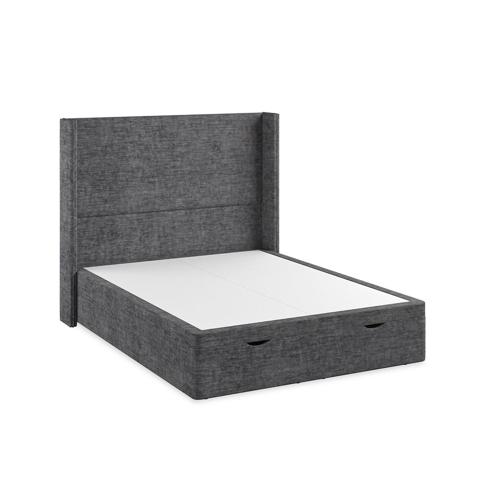 Penzance King-Size Storage Ottoman Bed with Winged Headboard in Brooklyn Fabric - Asteroid Grey 2