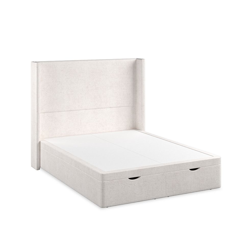 Penzance King-Size Storage Ottoman Bed with Winged Headboard in Brooklyn Fabric - Lace White 2