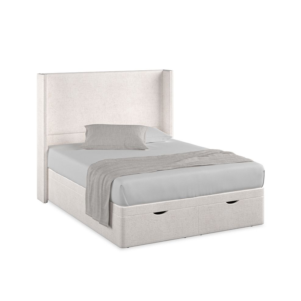 Penzance King-Size Storage Ottoman Bed with Winged Headboard in Brooklyn Fabric - Lace White 1