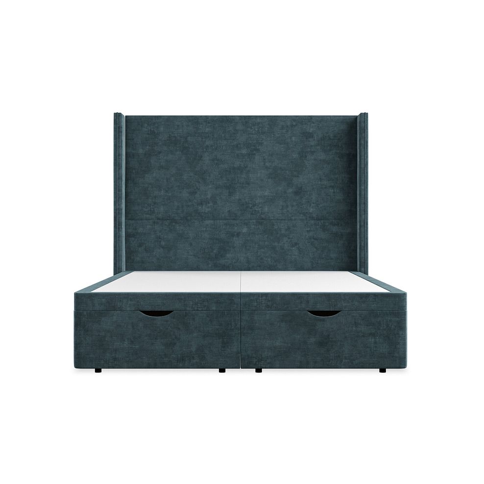 Penzance King-Size Storage Ottoman Bed with Winged Headboard in Heritage Velvet - Airforce 4