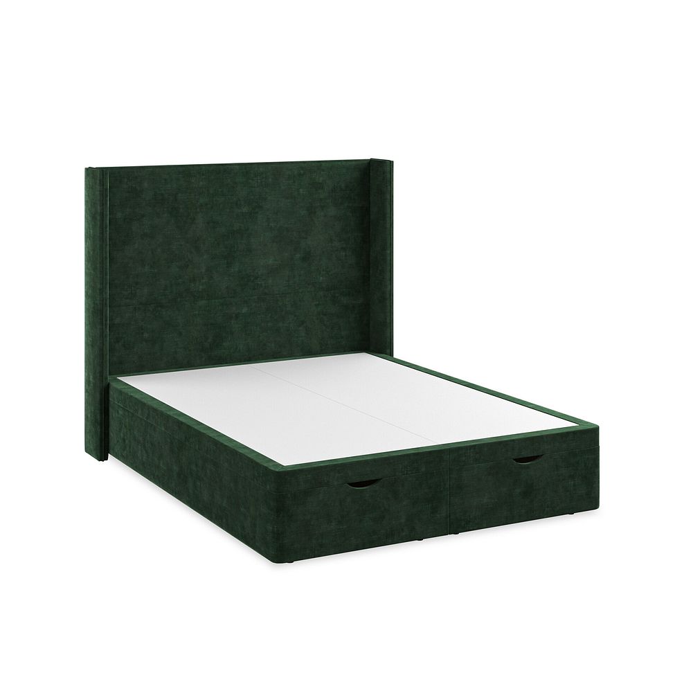 Penzance King-Size Storage Ottoman Bed with Winged Headboard in Heritage Velvet - Bottle Green 2