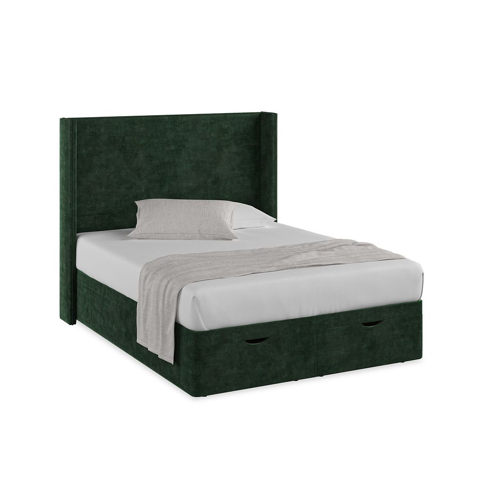 Penzance King-Size Storage Ottoman Bed with Winged Headboard in Heritage Velvet - Bottle Green 1