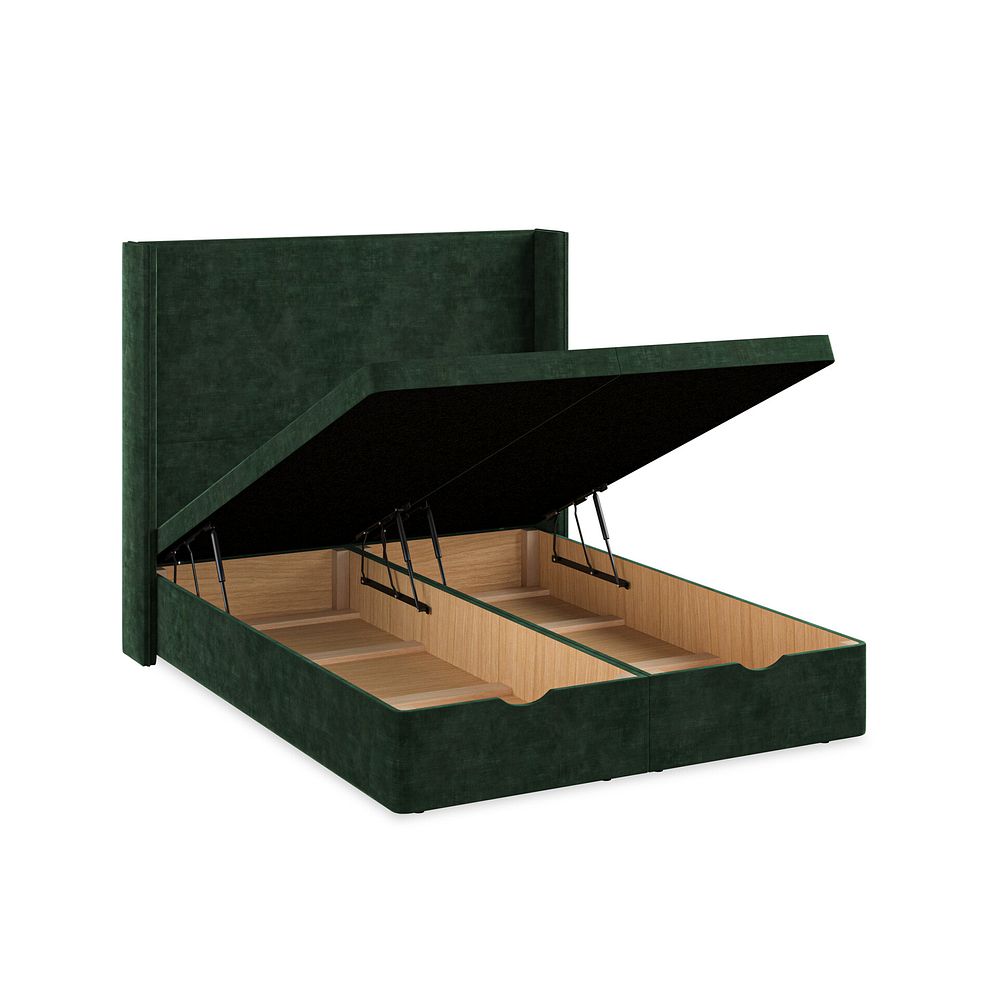 Penzance King-Size Storage Ottoman Bed with Winged Headboard in Heritage Velvet - Bottle Green 3