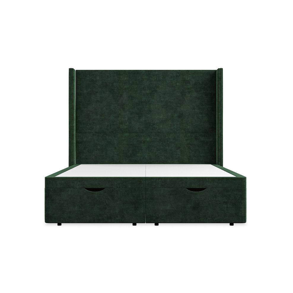 Penzance King-Size Storage Ottoman Bed with Winged Headboard in Heritage Velvet - Bottle Green 4
