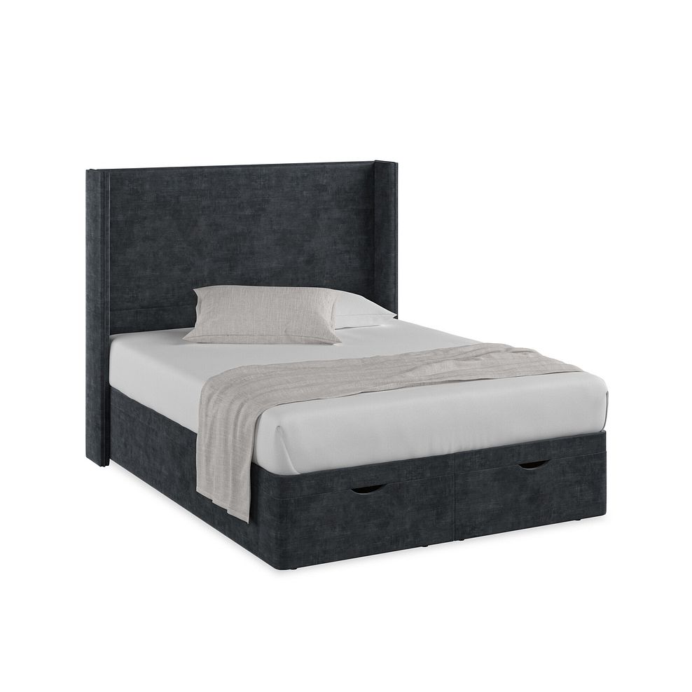 Penzance King-Size Storage Ottoman Bed with Winged Headboard in Heritage Velvet - Charcoal 1