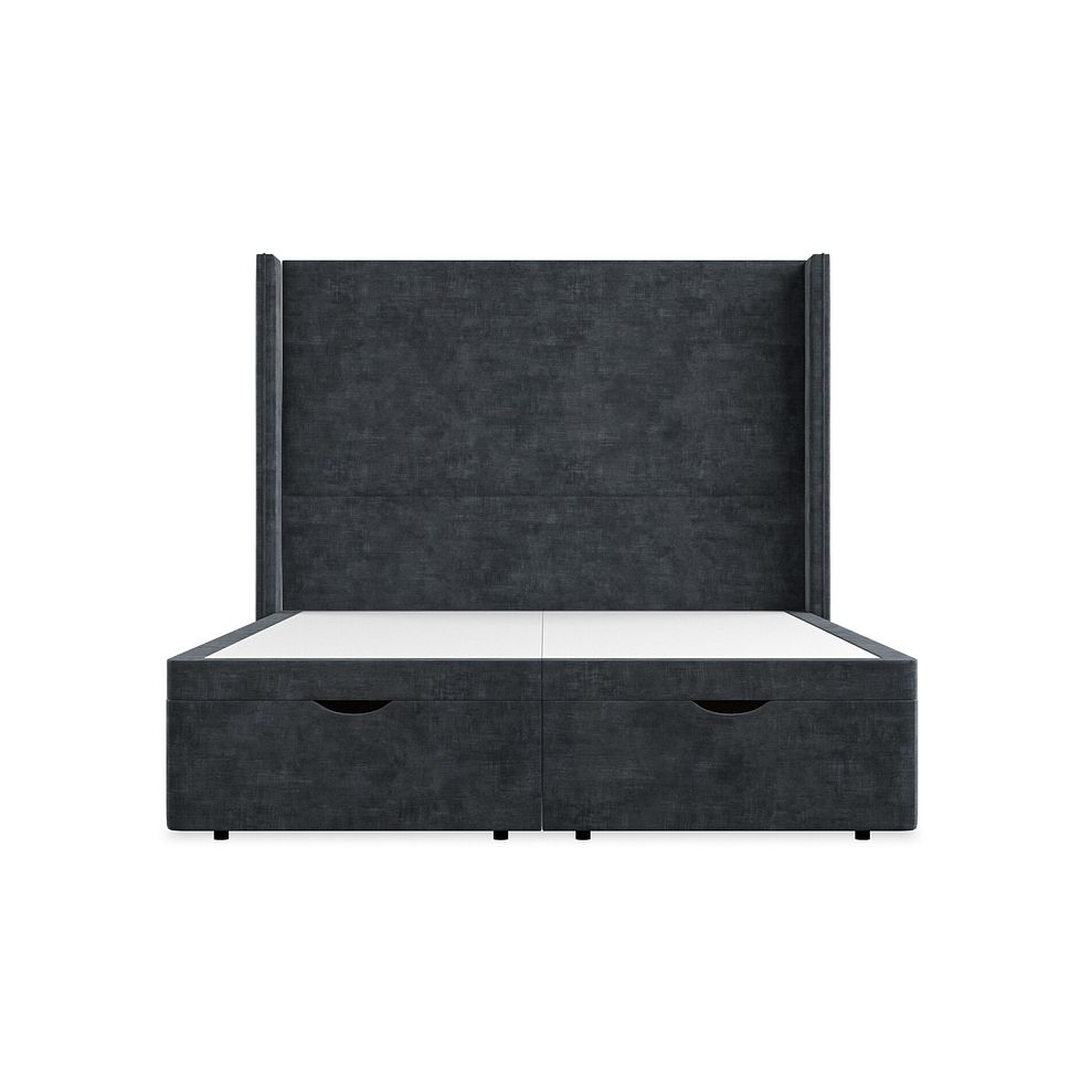 Penzance King-Size Storage Ottoman Bed with Winged Headboard in Heritage Velvet - Charcoal 4