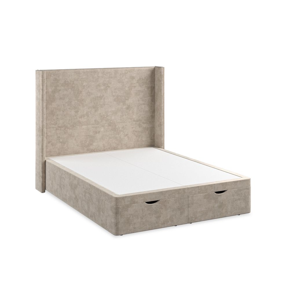 Penzance King-Size Storage Ottoman Bed with Winged Headboard in Heritage Velvet - Mink 2