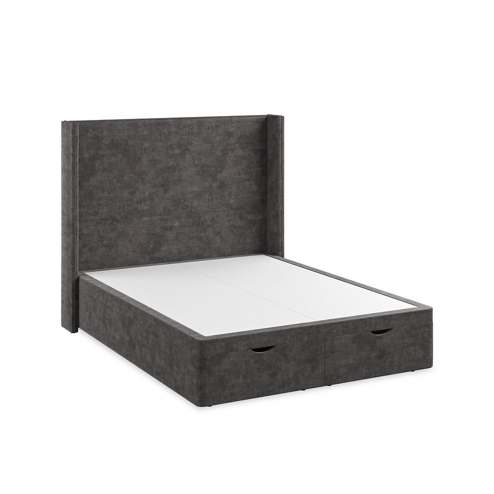 Penzance King-Size Storage Ottoman Bed with Winged Headboard in Heritage Velvet - Steel 2