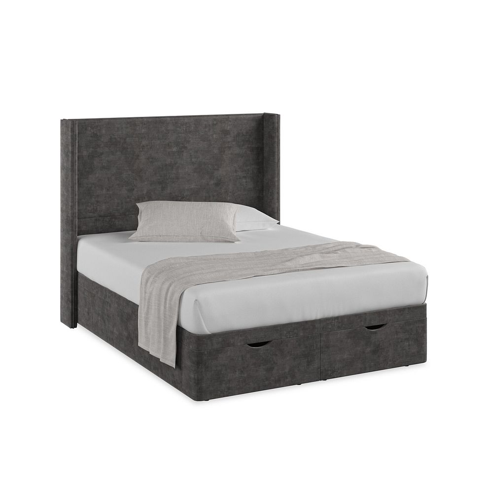 Penzance King-Size Storage Ottoman Bed with Winged Headboard in Heritage Velvet - Steel 1