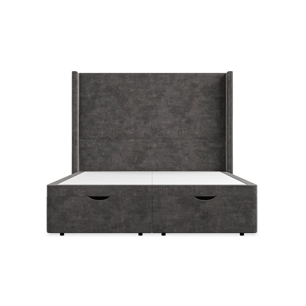 Penzance King-Size Storage Ottoman Bed with Winged Headboard in Heritage Velvet - Steel 4