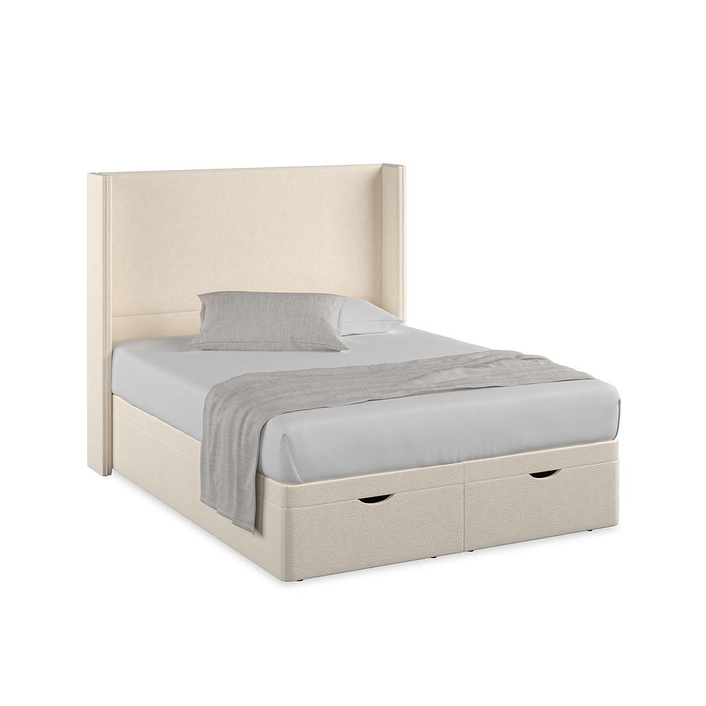 Penzance King-Size Storage Ottoman Bed with Winged Headboard in Venice Fabric - Cream 1