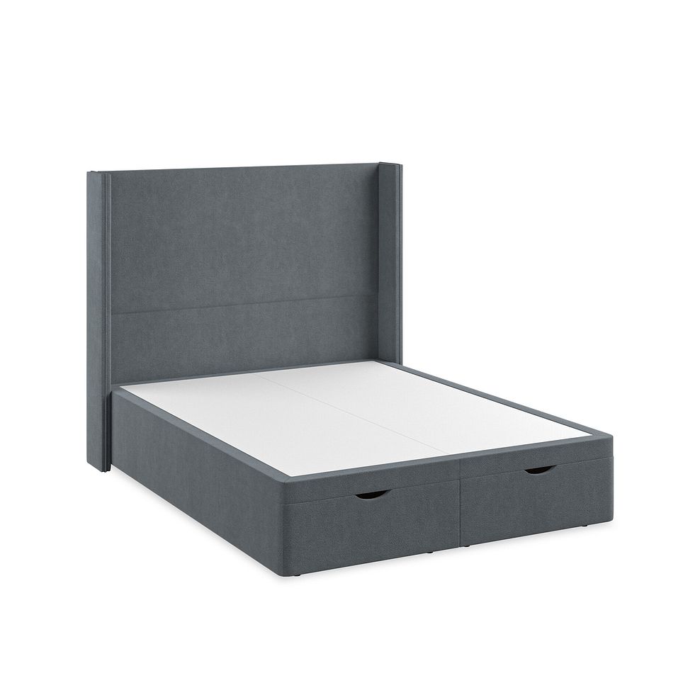Penzance King-Size Storage Ottoman Bed with Winged Headboard in Venice Fabric - Graphite 2