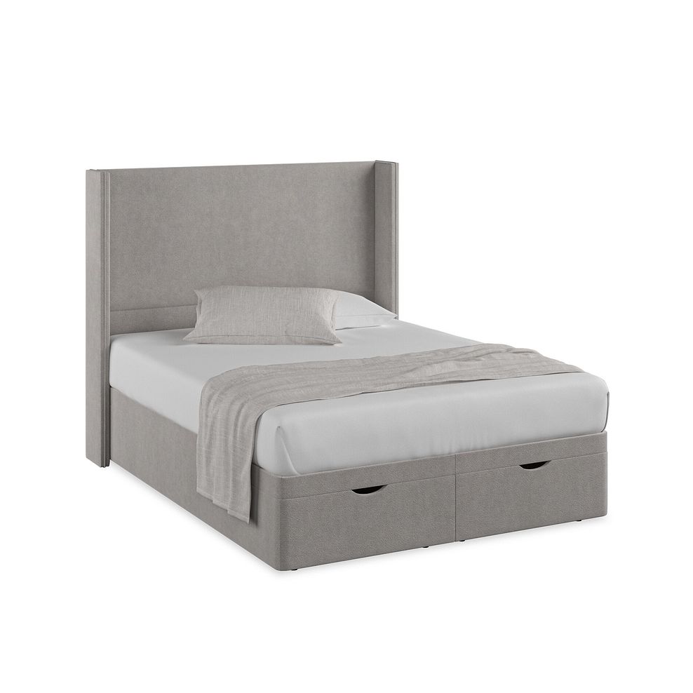 Penzance King-Size Storage Ottoman Bed with Winged Headboard in Venice Fabric - Grey 1