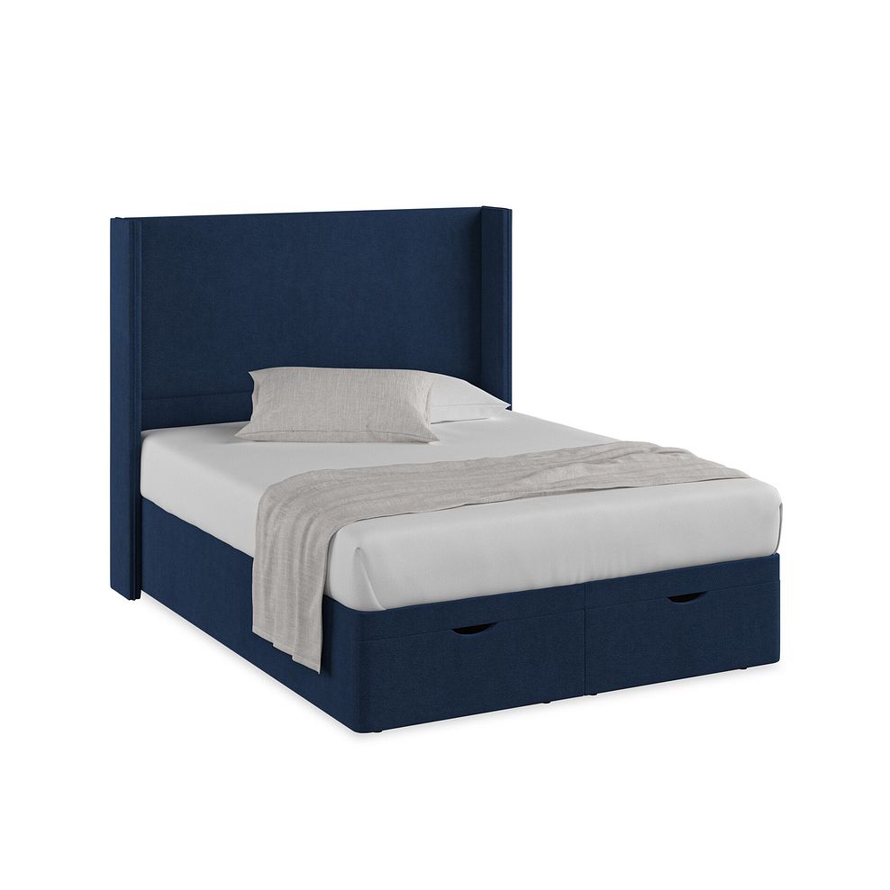 Penzance King-Size Storage Ottoman Bed with Winged Headboard in Venice Fabric - Marine 1