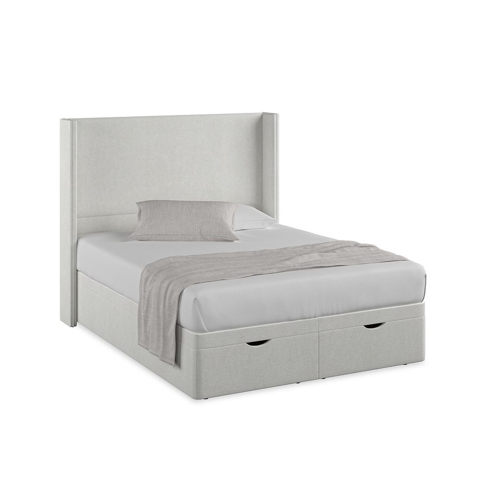 Penzance King-Size Storage Ottoman Bed with Winged Headboard in Venice Fabric - Silver 1
