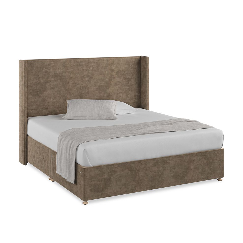 Penzance Super King-Size 2 Drawer Divan Bed with Winged Headboard in Heritage Velvet - Cedar 1