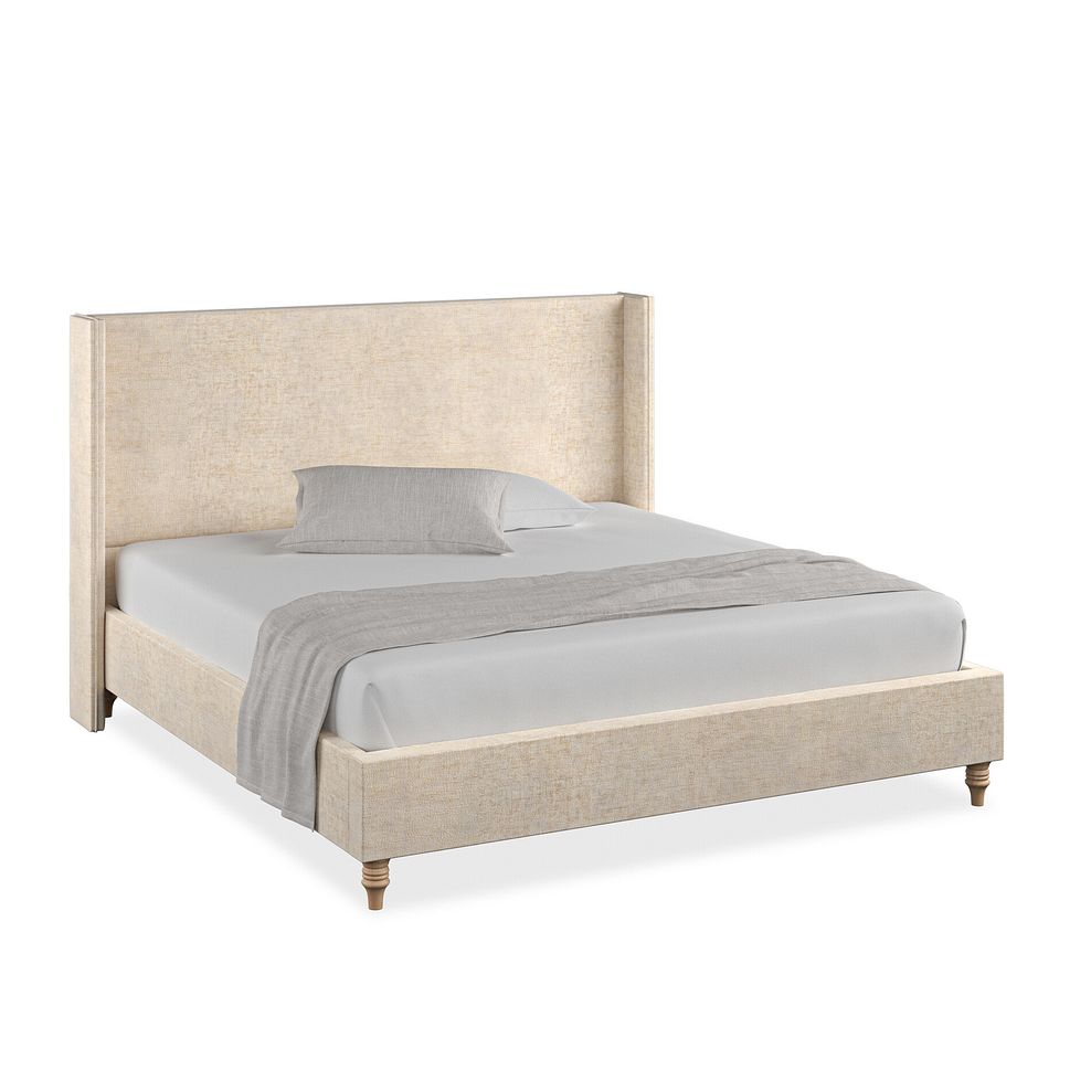 Penzance Super King-Size Bed with Winged Headboard in Brooklyn Fabric - Eggshell 1