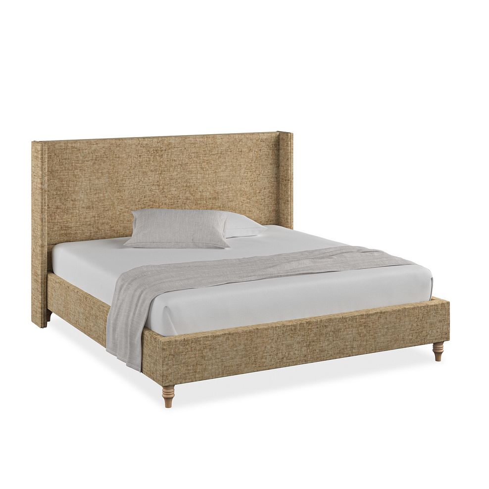 Penzance Super King-Size Bed with Winged Headboard in Brooklyn Fabric - Saturn Mink 1