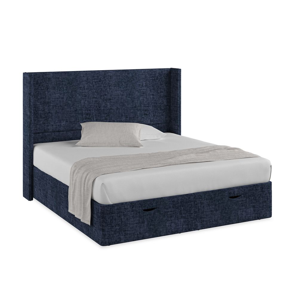 Penzance Super King-Size Storage Ottoman Bed with Winged Headboard in Brooklyn Fabric - Hummingbird Blue