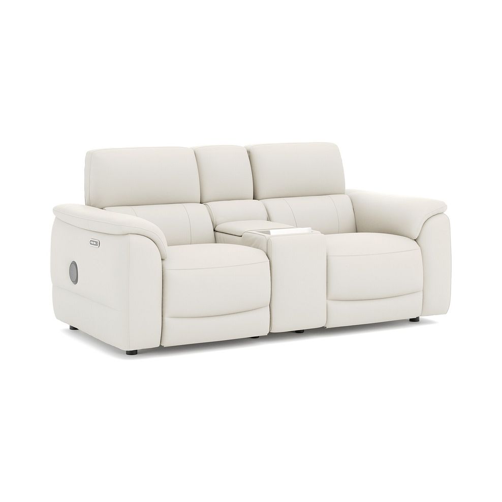 Phoenix 2 Seater Power Recliner Console Sofa with Smart Screen and Speakers in  Bone China Leather 1