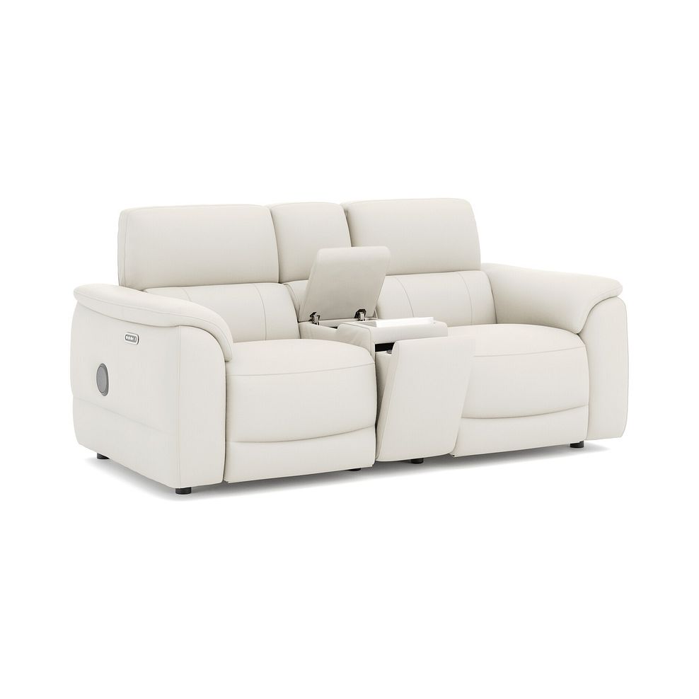 Phoenix 2 Seater Power Recliner Console Sofa with Smart Screen and Speakers in  Bone China Leather 3