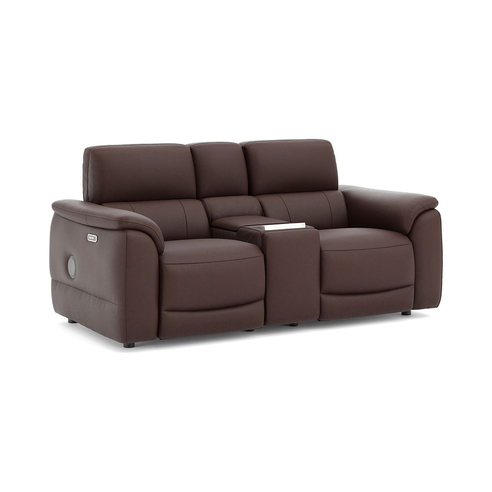 Phoenix 2 Seater Power Recliner Console Sofa with Smart Screen and Speakers in  Chestnut Leather 1