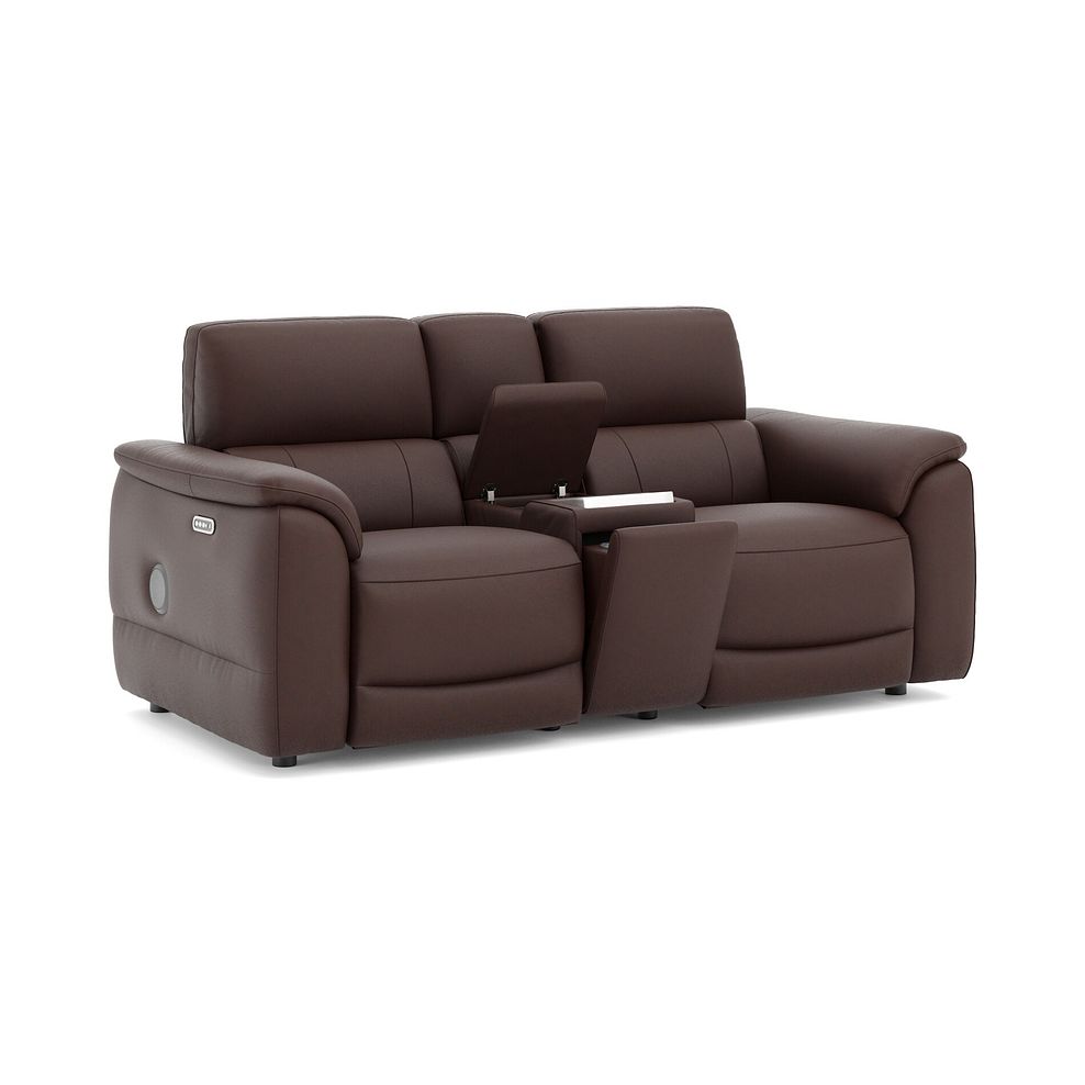 Phoenix 2 Seater Power Recliner Console Sofa with Smart Screen and Speakers in  Chestnut Leather 3