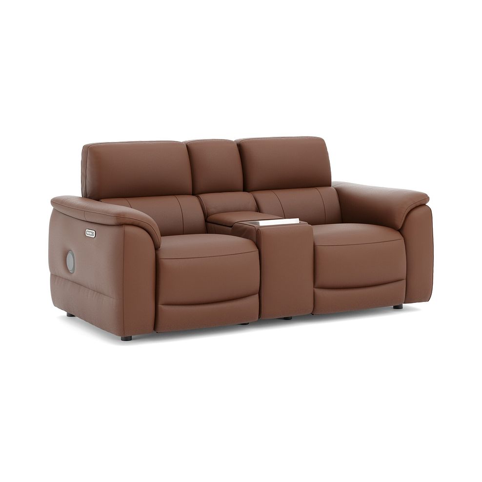 Phoenix 2 Seater Power Recliner Console Sofa with Smart Screen and Speakers in  Cognac Leather 1