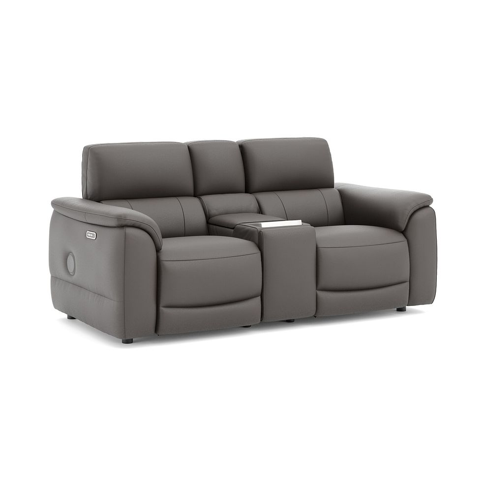 Phoenix 2 Seater Power Recliner Console Sofa with Smart Screen and Speakers in  Elephant Grey Leather 1