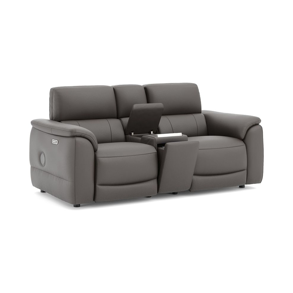 Phoenix 2 Seater Power Recliner Console Sofa with Smart Screen and Speakers in  Elephant Grey Leather 3