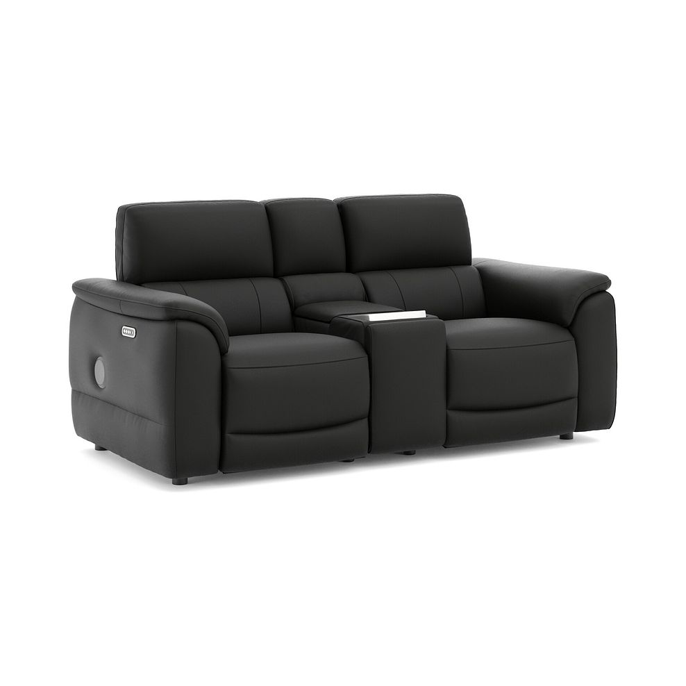 Phoenix 2 Seater Power Recliner Console Sofa with Smart Screen and Speakers in  Jet Black Leather 1