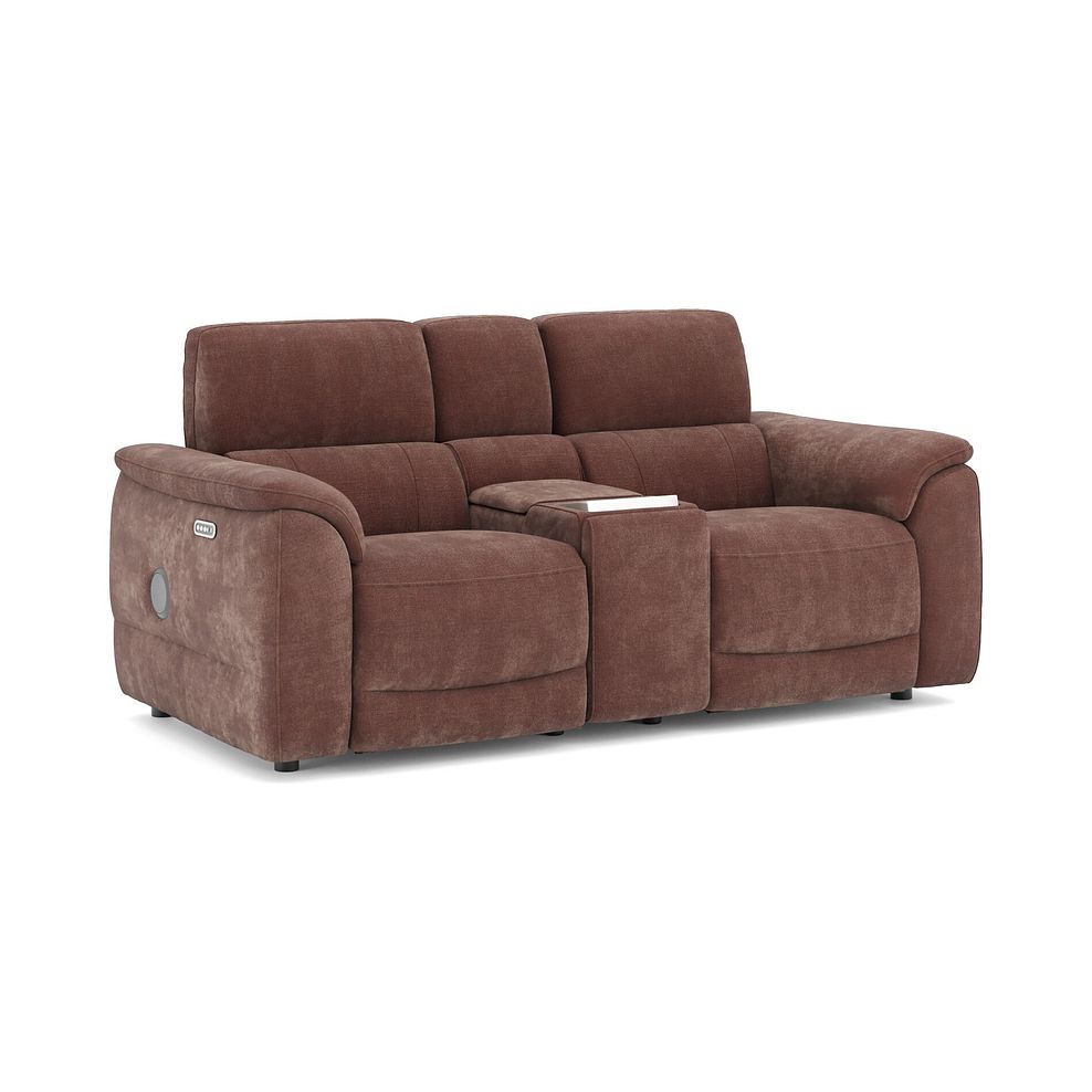 Phoenix 2 Seater Power Recliner Console Sofa with Smart Screen and Speakers in  Manhattan Burnt Sienna Fabric 1