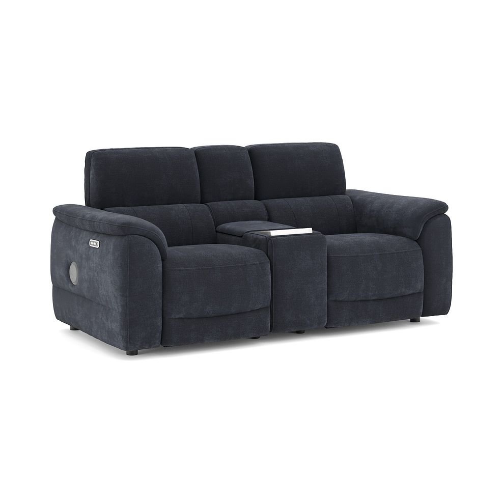 Phoenix 2 Seater Power Recliner Console Sofa with Smart Screen and Speakers in  Manhattan Indigo Fabric 1