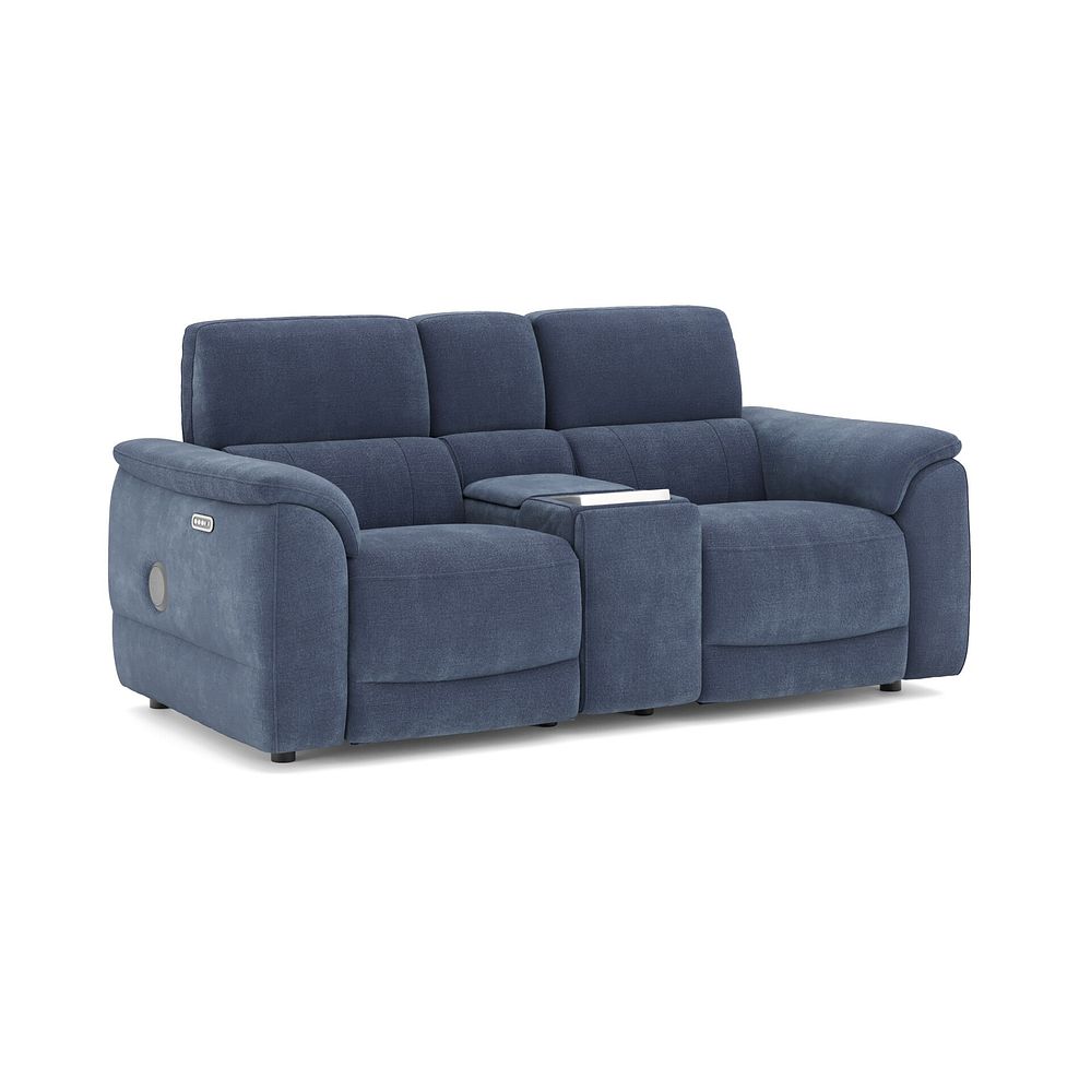 Phoenix 2 Seater Power Recliner Console Sofa with Smart Screen and Speakers in  Manhattan Navy Fabric 1