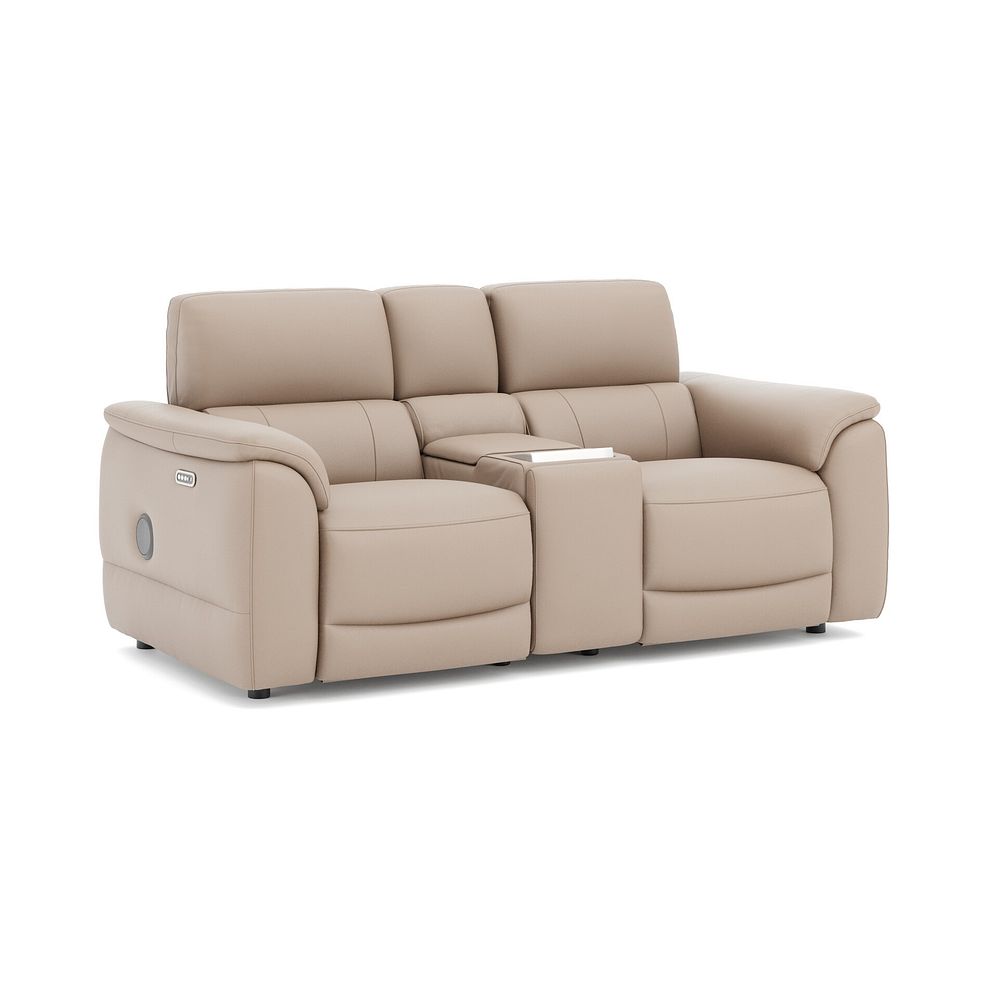 Phoenix 2 Seater Power Recliner Console Sofa with Smart Screen and Speakers in  Mushroom Leather 1