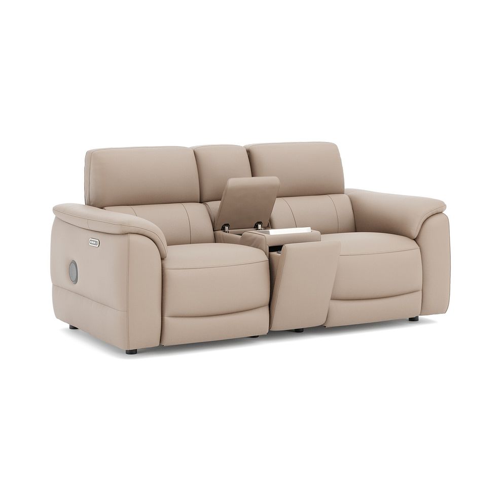 Phoenix 2 Seater Power Recliner Console Sofa with Smart Screen and Speakers in  Mushroom Leather 3
