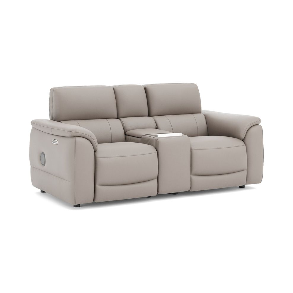 Phoenix 2 Seater Power Recliner Console Sofa with Smart Screen and Speakers in  Oyster Leather 1